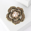 Layered Rose Crystal Brooch with Pearl Center in Two Finishes view 3