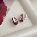 Red Enamel Mini Shoe Stud Earrings Silver Bow Accent view 6