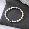 Gold Tone White Bead Colorful Evil Eye Stretch Bracelets view 6