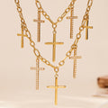 Multi Cross Layered Necklace Zircon Stainless Gold Steel view 1