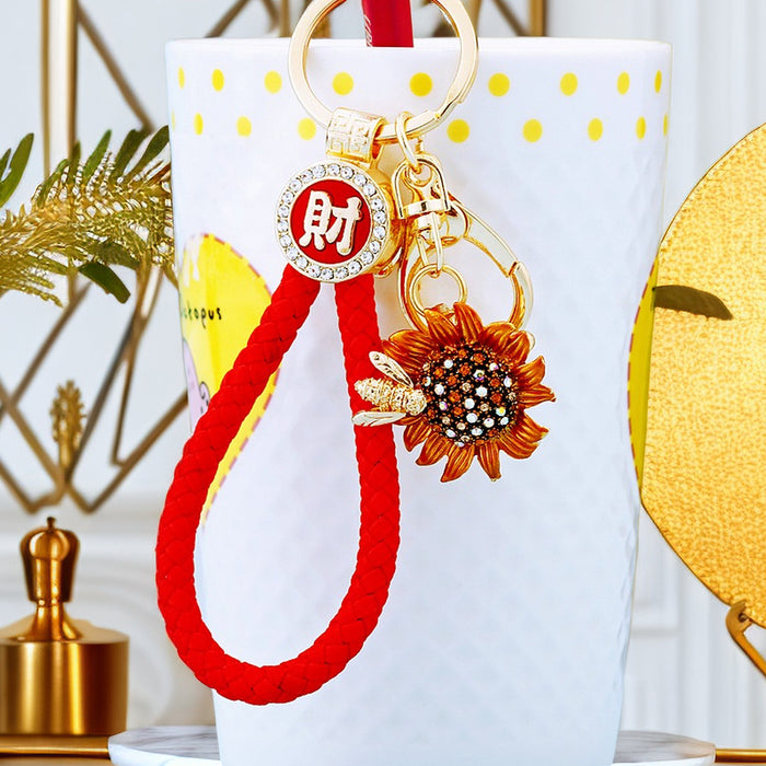 Jeweled Sunflower Keychains in Orange and Yellow with Fortune Loops