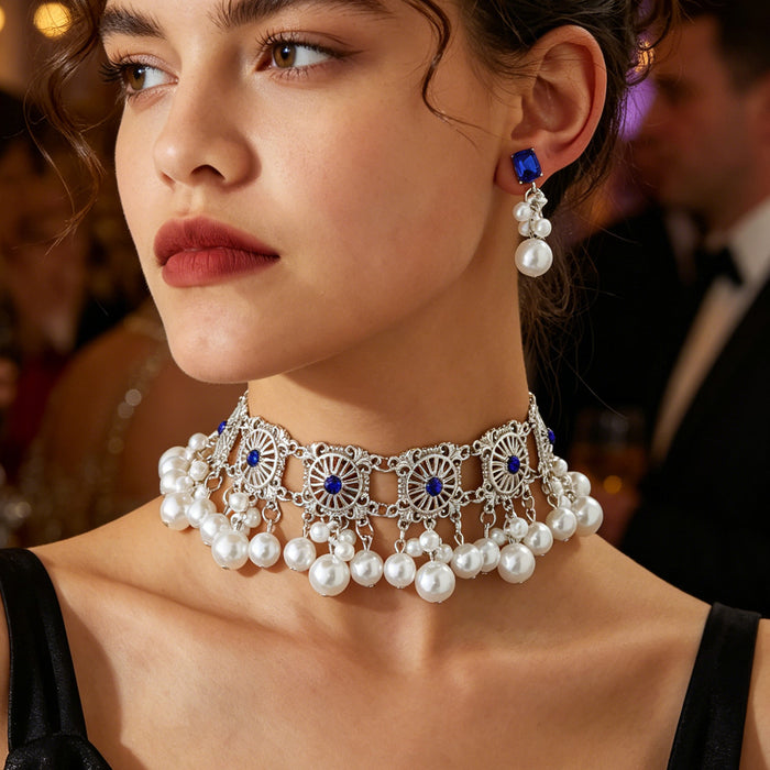 Pearl Look Choker Necklace and Earring Sets in Four Colors