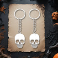Silver Flat Skull Face Metal Chain Split Ring Keychain view 3