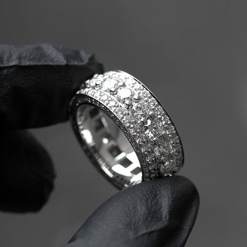 Gold and Silver Tone Triple Row Round Stone Band Ring shown in styled view