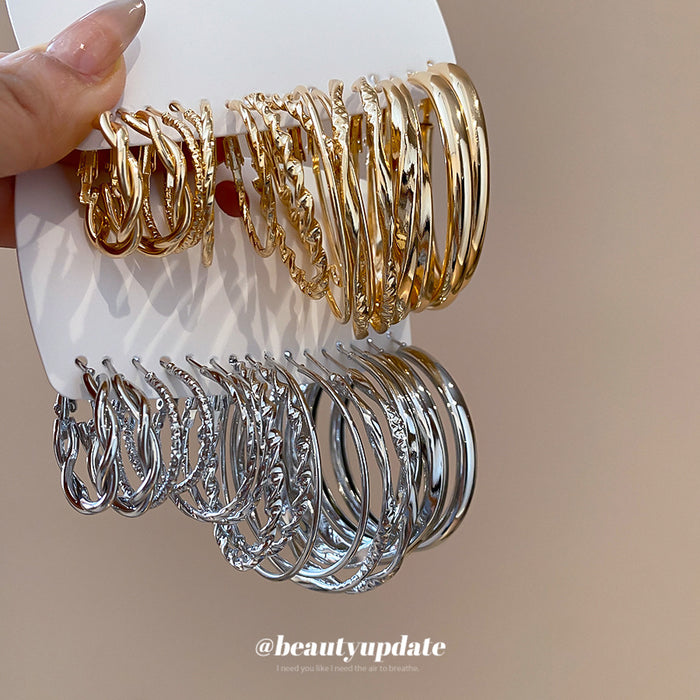 Geometric Twisted Hoop Earring Multi Pair Set 16 Pieces