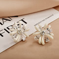 Pearlescent Petal Flower Studs with Clear Teardrop Stones view 7