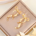 Gold Tone Ribbon Bow Extra Long Dangle Stud Earrings view 2