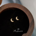 Gold Tone Clear Stone Crescent Moon Mini Stud Earrings view 2