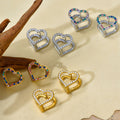 Double Sided Heart Zircon Stud Earrings Gold Steel view 2