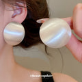Oversized Brushed Round Metal Stud Earrings in Silver Tone view 1