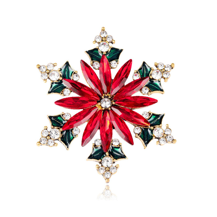 Red Gold Tone Snowflake Crystal Three Designs Metal Brooch Pin