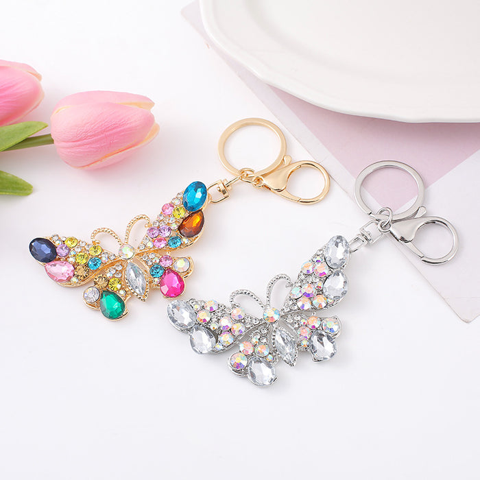 Rhinestone Butterfly Keychain Multicolor Metal Bag Charm