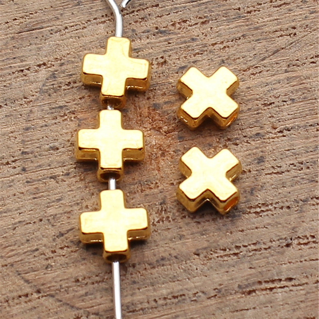6.1x5.9x2.8mm 0.29g Bright Gold Zinc Alloy Cross Small Hole Beads for Necklace Bracelet Jewelry Making