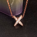 Rose Gold Tone X Pendant Necklace With Clear Stones view 4