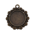 Daisy Edge Round Cabochon Pendant Trays in Two Finishes view 1
