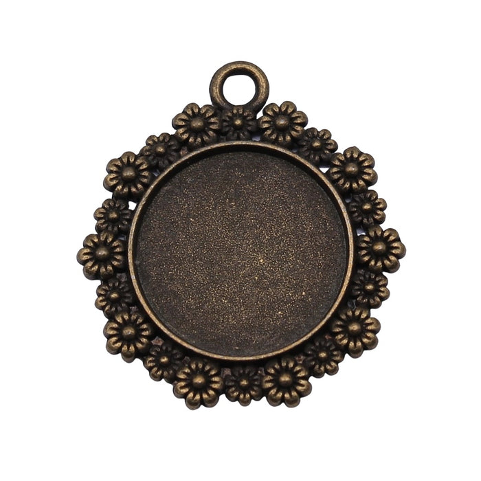Daisy Edge Round Cabochon Pendant Trays in Two Finishes