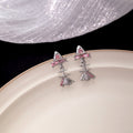 Silver and Black Pink Stone Fish Skeleton Stud Earrings view 2