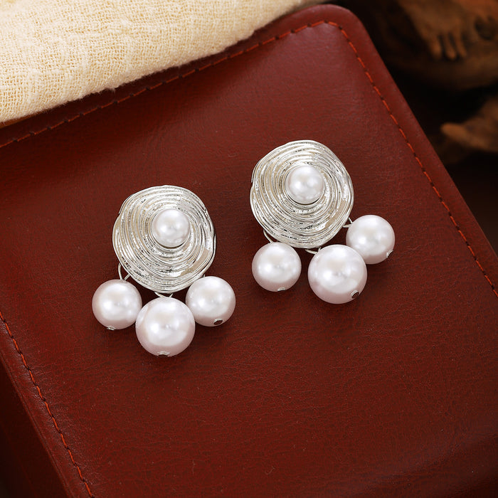 Silver Wire Rosette Pearl Look Cluster Stud Earrings