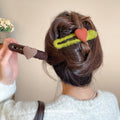 Brown Yarn Wrap Duckbill Hair Clip Flocked Heart Accent view 1