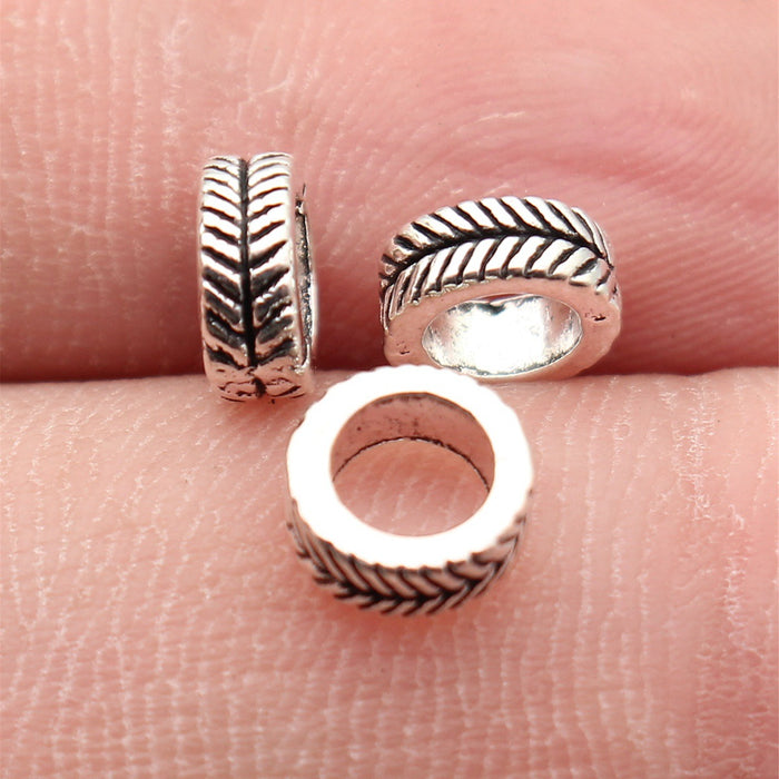Two Finish Leaf Pattern Large Hole Spacer Bead Metal Jewelry Making Component