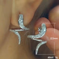 Silver Tone Curved Snake Stud Earrings With Clear Stones view 3
