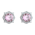 Silver Pink CZ Octagon Halo Stud Earrings Clear Border view 5