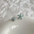 Silver Tone Pale Blue Shell And Starfish Asymmetric Stud Earrings view 4