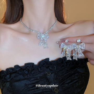 Crystal Bow Statement Jewelry in Earrings and Necklace Styles