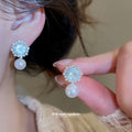 Blue Crystal Star and Pearl Stud Earrings in Two Designs view 4