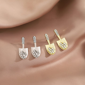 Gold and Silver Clear Look Shovel Small Stud Earrings