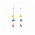 Multicolor Three Flower Gold Chain Long Hook Earrings view 6