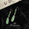 Gold Green Jade Pearl Long Drop Earrings Pair Jewelry view 3