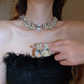 Large Faceted Cushion Crystal Necklace And Earring Set In Gold Or Silver Tone view 7