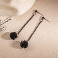Black Woven Flower Ball Extra Long Chain Stud Earrings view 4