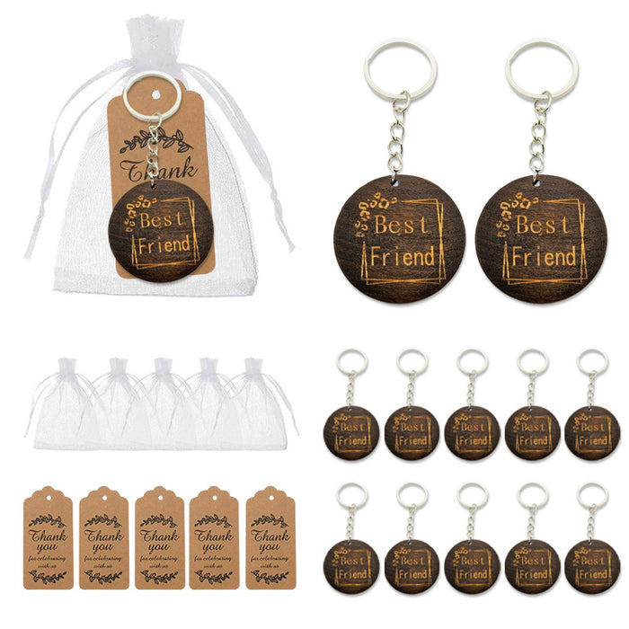 Wood Best Friend Round Disc Keychain Engraved Charm