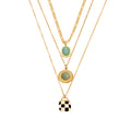 Checkerboard Enamel and Natural Stone Pendant Necklaces view 5