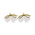 Green Cord Bow White Sheer Petal Small Stud Earrings view 5