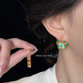 Gold Asymmetric Multicolor CZ Bar Enamel Butterfly Studs view 2