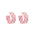 Six Color Checkerboard Acrylic Open C Hoop Earrings view 5