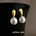Gold And Silver Tone Brushed Round Disc Drop Stud Earrings view 3
