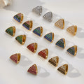 Triangle Pave Zircon Huggie Hoop Earrings Multicolor Gold Steel view 3