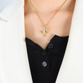 Two-Tone Cat Crescent Moon Pendant Gold Box Chain Necklace view 6