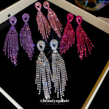 Colorful Rhinestone Fringe Tassel Stud Earrings Fashion Jewelry