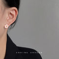 Asymmetrical Pink Enamel Flower Stud Earrings Gold Edges view 3