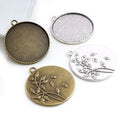 Ornate Round Pendant Bezel Trays in Silver and Bronze Tones view 2