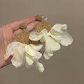 Raffia and Fabric Flower Statement Earrings in Two Colors view 1