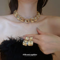 Large Faceted Cushion Crystal Necklace And Earring Set In Gold Or Silver Tone view 4
