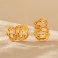 Multi-Line Pumpkin Hoop Stud Earrings Gold Or Steel view 4