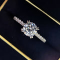 Silver Tone Round Solitaire Ring With Pavé Band Polished Jewelry view 2