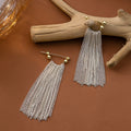 Silver Tone Multi Chain Extra Long Tassel Stud Earrings view 2